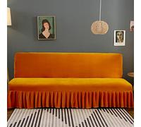 Générique Velours Housse Clic Clac Bz avec Jupe à Volants, Housse pour Canapé très Extensible, épais et Doux, Style champêtre Orange Grand (180-200 cm)