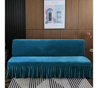 Générique Velours Housse Clic Clac Bz avec Jupe à Volants, Housse pour Canapé très Extensible, épais et Doux, Style champêtre Bleu Grand (180-200 cm)