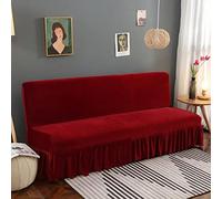 Générique Velours Housse Clic Clac Bz avec Jupe à Volants, Housse pour Canapé très Extensible, épais et Doux, Style champêtre Rouge Moyen (150-170 cm)