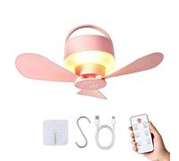Générique Ventilateur de Plafond Portable - Éclairage LED Rechargeable Avec Télécommande,3 Luminosités 5 Vitesses Ventilateur Plafond Canopy,Pour Garage Patio Gazebo Pergola Maison Bureau