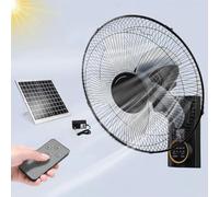 Générique Ventilateur mural solaire 40cm avec télécommande, ventilateur oscillant à 90° pour extérieur/intérieur, 3 vitesses et minuterie, double alimentation panneau solaire et adaptateur secteur