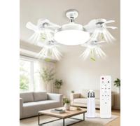 Générique Ventilateur Plafond Avec LumièRe Et TéLéCommande, Conception Pliable, Fonctionnement Silencieux, Flux D'Air Trois Vitesses éClairage Tricolore RéGlable, Convient Chambres Salons (1pcs)