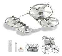 Générique Ventilateur Plafond Avec Lumiere, Lampe Led Pliable De Type Drone, E27, Avec TéLéCommande, Ventilateur Plafond Pouvant êTre Vissé Directement Dans Support Lampe Pour L'Installation (Gris)