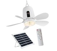 Générique Ventilateur Suspendu extérieur Portable avec Panneau, 15W | Ventilateur rechargeable avec télécommande, avec lumière LED, pour patio, gazebo, camping