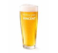 Générique Verre à bière gravé Meilleur Papa personnalisé - 37,5 ravure laser prénom - Cadeau fête des pères original - Verre transparent avec trait de remplissage