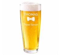 Générique Verre à bière gravé personnalisé - 37,5 ravure laser prénom - Cadeau original homme ou femme - Verre transparent avec trait de remplissage (Super témoin)