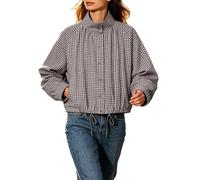 Générique Veste Bomber Femme Blouson Court Carre Zip Manche Longue Décontracté (B-Black, M)