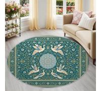 Générique Vintage Européen Tapis Rond 90 cm, Poils Courts, Forêt Vintage Animaux, Super Doux, Lavable et antidérapant pour Salon, Chambre, Chambre d’Enfant, Salle à Manger, Bureau, Coin Lecture, Vert