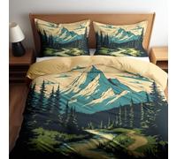 Générique Vintage Montagne Pin Housse de Couette 220 x 240 cm 3 Pièces Sable 1 x Housse de Couette avec Fermeture éclair + 2 x taies d'oreiller à Fermeture enveloppe de 65 x 65 cm