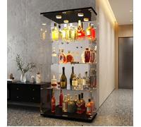 Générique Vitrine en Verre,Armoire Noir 4 couches en verre,2 portes,Vitrine verre trempé transparent pour Salon et Salle à Manger