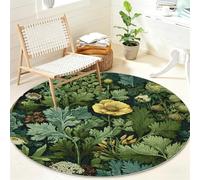 Générique William Morris Tapis Rond Lavable Antidérapant, Plante Rond Tapis 120 cm Doux à Poil Ras pour Salon Chambre Bureau, Feuilles Verte Tapis Circulaire Décoration Intérieure