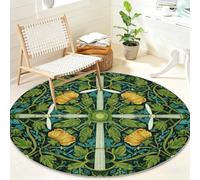 Générique William Morris Tapis Rond Lavable Antidérapant, Plante Rond Tapis 90 cm Doux à Poil Ras pour Salon Chambre Bureau, Vert Tapis Circulaire Décoration Intérieure