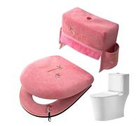 Générique Zipper Toilet Cover Set 3 Piece 300g Flannel | Universal Dustproof Seat Protector with Lid Tank Cover | Soft Washable Bathroom Decorative Accessory