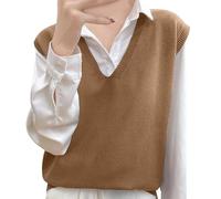Generisch 2026 Pull en tricot d'hiver sans manches surdimensionné cardigan superposé chemises chemisiers pour femme pull grosse maille col en V confortable, or, L