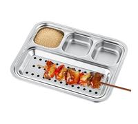 Generisch Assiette à sauce - Bol à sauces BBQ en acier inoxydable - Plateau à épices à 4 compartiments pour le camping, le soja, les collations, les sushis, les fêtes, les apéritifs, le ketchup