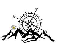 Generisch Autocollant boussole montagnes Edelweiss rose des vents autocollant Silhouette (302/8/1) (noir brillant, 20 x 17 cm)