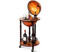 Generisch Bar Globe terrestre en Eucalyptus - Chariot de Bar avec roulettes - Style rétro - pour Verres à vin et Bouteilles de vin (Marron)