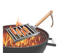 Generisch - Barbecue avec poignée en bois - Roulettes en acier inoxydable antiadhésives - Grille de cuisson pour saucisses - Pour jardin, terrasse, barbecue, camping, fête, cuisine, buffet