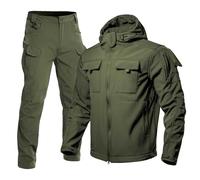 Generisch Combinaison tactique d'extérieur pour homme - Veste softshell imperméable et pantalon cargo assorti - Vêtement fonctionnel robuste pour la randonnée et le travail, M