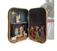 Generisch Crèche de Noël compacte au format de poche - Ornements religieux portables 3D - Figurines de Jésus de Noël dans une boîte - Pour bureau, chambre à coucher, salon
