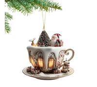 Generisch Décoration de Noël - Décoration d'arbre portable - Pendentif tasse à café pour homme - En acrylique - Design de bibliothèque avec maison de neige - Décoration de vacances pour adolescents
