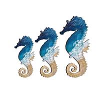 Generisch Décoration murale hippocampe - Lot de 3 panneaux muraux avec motif de vie marine, tableaux de style | Ornements d'art côtier en bois pour terrasse, cour, Za