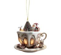Generisch Décorations de Noël - En acrylique 2D en forme de tasse à café - Pendentifs décoratifs faits à la main - Décoration de Noël pour table de chevet, bibliothèque, AR