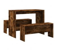 Generisch Ensemble table à manger et banc 3 pièces en bois de chêne fumé | Plateau de table robuste, facile d'entretien avec chiffon humide, support mural inclus pour la sécurité