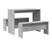 Generisch Ensemble table à manger et banc en bois gris béton 3 pièces | Plateau de table stable, facile d'entretien avec chiffon humide, support mural inclus