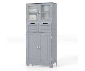 Generisch FANTASK - Commode de Salle de Bain avec 2 tiroirs et 4 Portes - Armoire de Rangement avec étagères réglables - Armoire de Rangement pour Salle de Bain, Cuisine, Salon - Gris
