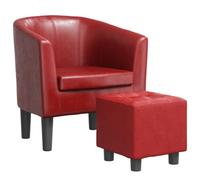 Generisch Fauteuil club avec repose-pieds en cuir synthétique bordeaux | Résistant aux taches, facile d'entretien, structure en contreplaqué de pin stable, rembourrage épais