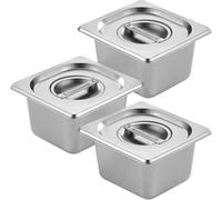 Generisch Gastronorm Lot de 3 récipients rectangulaires empilables en acier inoxydable avec couvercle, 1/6 GN, 17,6 x 16,2 x 10 cm