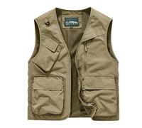 Generisch Gilet de travail pour homme, décontracté, safari, pêche, extérieur, travail, photo, voyage, cargo, maille, multi-poches, gilet de travail, gilet léger avec poche, sportif, sans manches, col
