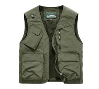 Generisch Gilet de travail pour homme, décontracté, safari, pêche, extérieur, travail, photo, voyage, cargo, maille, multi-poches, gilet de travail, gilet léger avec poche, sportif, sans manches, col