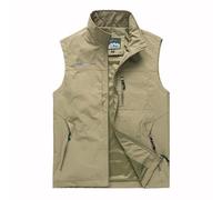 Generisch Gilet d'extérieur pour homme - Gilet de travail d'été multi-poches - Léger et respirant - Sans manches - Veste softshell - Gilet de sport pour le camping et les sports canins, kaki, XL