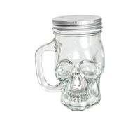 Generisch Gobelet à bière transparent avec couvercle Motif tête de mort 500 | Bocal en verre pour Halloween | Gobelet transparent en forme de crâne pour maison, bar, fête, camping, plage, restaurant