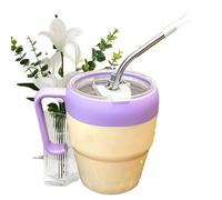 Generisch Gobelet en verre avec couvercle et pailles - Gobelet en verre avec couvercle et pailles - Design mignon - Poignée pour boissons chaudes ECED - Pour cuisine, restaurant, mariage, pique-nique
