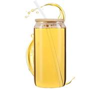 Generisch Gobelet en verre transparent - Bocal réutilisable pour boissons d' | 473 ml résistant à la chaleur avec couvercle, café, latte, whisky, soda, jus, bière, bar, , adolescent, adulte