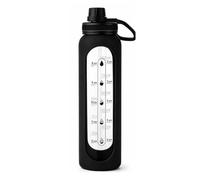 Generisch Gourde en verre de 1 l avec coque en silicone incassable - Bouteille en verre borosilicate avec marquage du temps - Bouteille en verre de 1 l pour eau, jus et sport