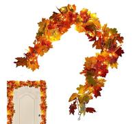 Generisch Guirlande de feuilles d'érable artificielle, simulation d'une couronne d'automne en rotin avec bande lumineuse LED, décoration d'intérieur pour Halloween, Thanksgiving, Noël