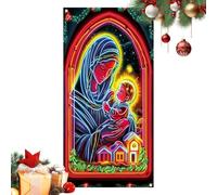 Generisch Housse de décoration de porte d'entrée de Noël - 89 x 180 cm - Grande couverture de porte festive lumineuse - Panneau de bannière photographique - Pour la maison, les fêtes, l'hiver, la