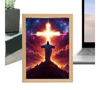 Generisch Lampe Jésus - Bois 21,8 x 16,8 x 4,3 cm | Lumière d'image de Jésus | Lampe de nuit inspirante | Décoration chrétienne LED Décoration spirituelle Maison Prière Méditation Éclairage
