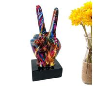 Generisch Lot de 2 statues de main modernes - Sculpture colorée pop art doigt (geste de la paix et de la victoire) en résine - Figurine décorative créative en résine pour salon, bureau et bureau