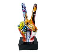 Generisch Lot de 2 statues de main modernes - Sculpture colorée pop art doigt (geste de la paix et de la victoire) en résine - Figurine décorative créative en résine pour salon, bureau et bureau