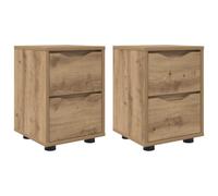 Generisch Lot de 2 tables de chevet en chêne Artisan 30,5 x 30 x 43 cm | Matériaux en bois, glissières de tiroir à roulement à billes, pieds noirs, hauteur réglable, résistant à l'humidité, sec