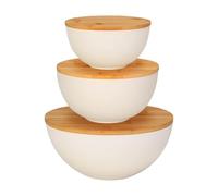 Generisch Lot de 3 saladiers avec couvercles de 25/20/15 cm de diamètre, bols de rangement avec couvercle en bois, saladiers pour fruits, salade, soupe, collations, cuisine
