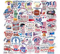 Generisch Lot de 50 autocollants commémoratifs pour 250e anniversaire | Autocollants patriotiques imperméables pour les fenêtres, portes, voitures, bouteilles d'eau, ordinateurs portables