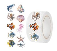 Generisch Lot de 500 autocollants d'animaux marins - Décoration réaliste et mignonne - Pour horaires, bouteilles d'eau, ordinateurs portables, manuels scolaires, aide à l'apprentissage