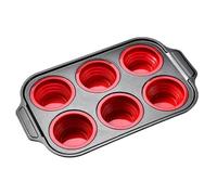 Generisch Moule à muffins en silicone - 6 moules à muffins - Moule en silicone antiadhésif - Pour gâteaux au fromage, crêpes, nourriture, beurre, dessert, déjeuner, cuisine, friteuse à air chaud, four
