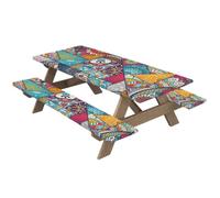 Generisch Nappe pour tables d'extérieur, ensemble de table de pique-nique avec housse de banc, lot de 3 nappes de camping imperméables | Housses de banc de pique-nique coupe-vent pour le camping